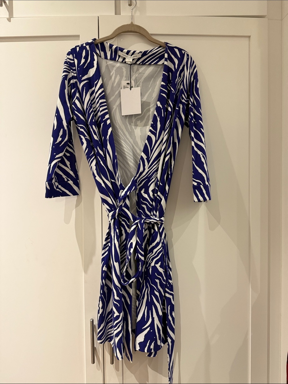 Diane Von Furstenberg Royal Blue & White Zebra Wrap Dress